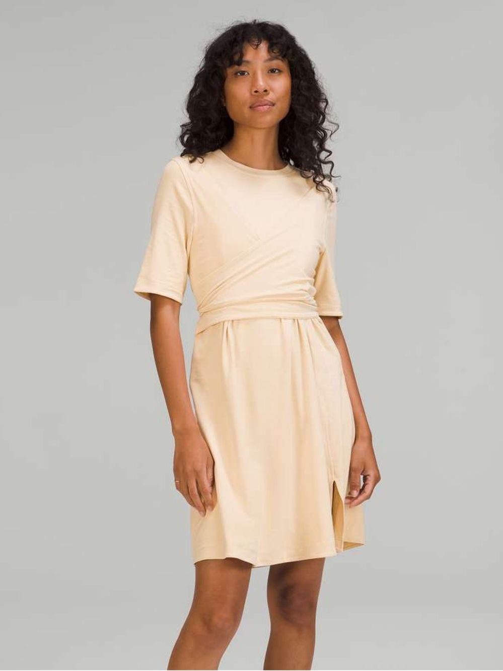 Lululemon Sz 10 Cotton Wrap Front Butter Yellow Casual Tee Shirt Dress